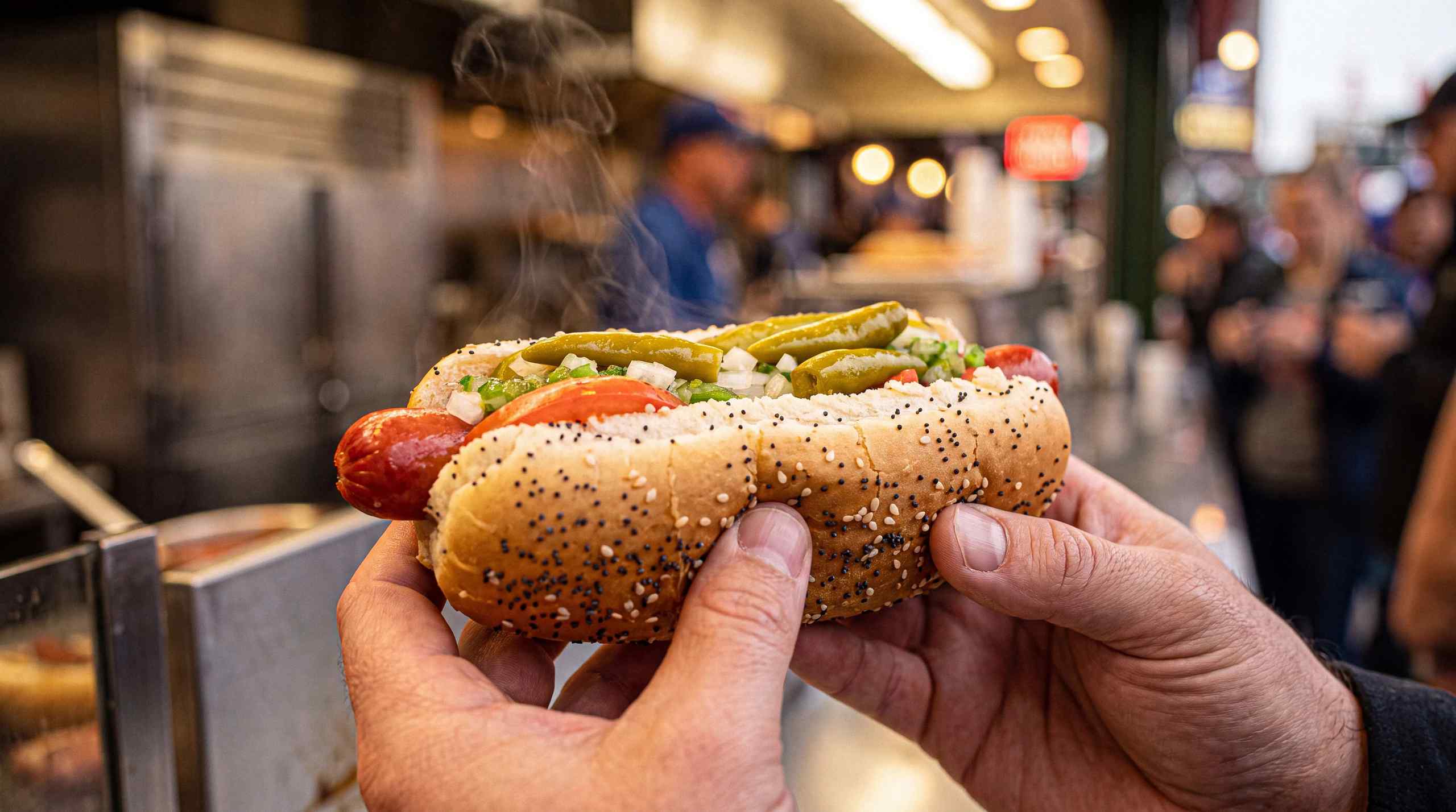 A steaming hot dog.